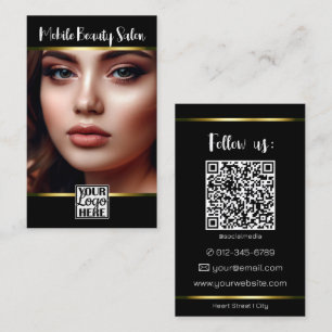 Elegant zwart goud met Logo foto QR-code Visitekaartje