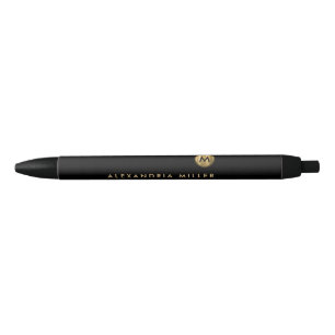Elegant Zwart Goud Minimal Monogram Zwarte Inkt Pen