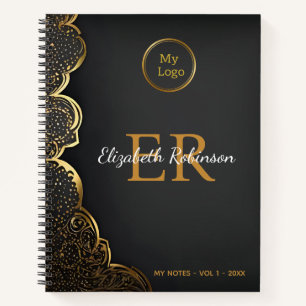 Elegant Zwart goud modern Chic business logo Notitieboek