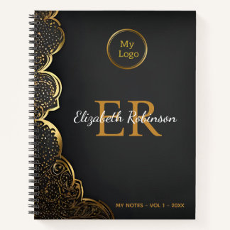 Elegant Zwart goud modern Chic business logo Notitieboek