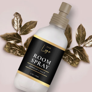 Elegant Zwart & Goud Modern Room Mist Spray Label