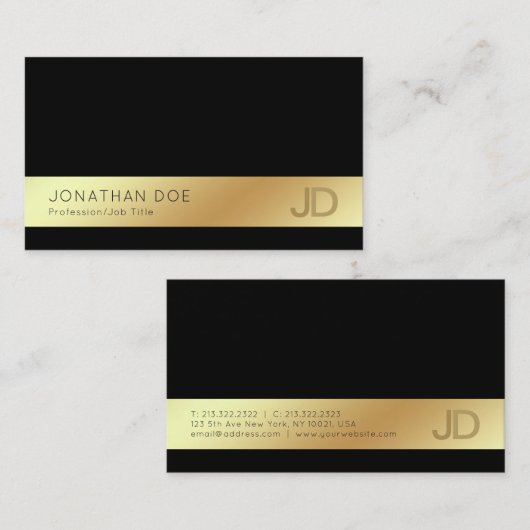 Elegant zwart goud Moderne monogram Zijderzijde Lu Visitekaartje (Voorkant / Achterkant)