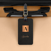Elegant zwart goud monogram en naam script bagagelabel