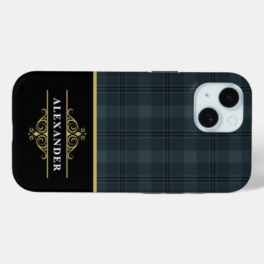 Elegant zwart goud monogram grijs geplakt Case-Mate iPhone case (Achterkant (horizontaal))