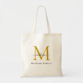 Elegant Zwart Goud Monogram Initiaal Script Custom Tote Bag (Voorkant)