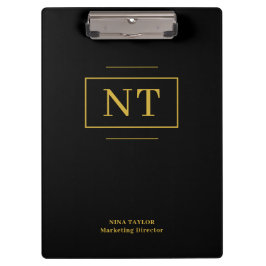 Elegant Zwart Goud Monogram Kantoor Accessoire Klembord