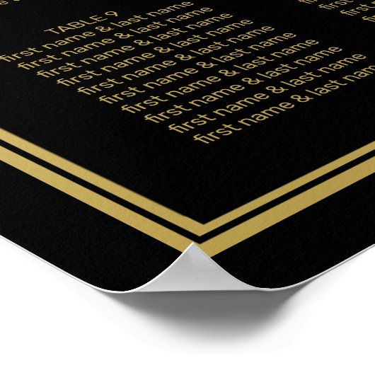 Elegant Zwart Goud Monogram Lijst Trouwzitting Poster (Hoek)
