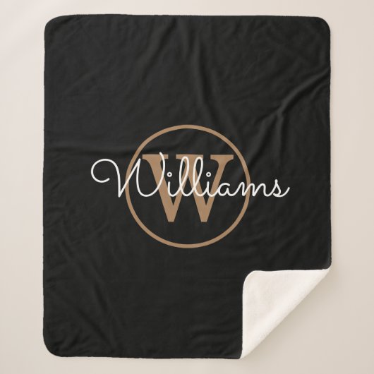 Elegant zwart goud monogram schrift sherpa deken (Voorkant)