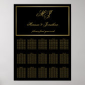 Elegant Zwart Goud Monogram Script Bruiloft Zittin Poster (Voorkant)