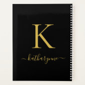 Elegant Zwart Goud Monogram Script Typografie Planner (Achterkant)