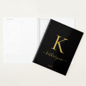 Elegant Zwart Goud Monogram Script Typografie Planner (Display)