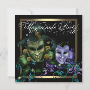 Elegant Zwart Goud Paarse Masquerade Party Kaart