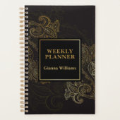 Elegant Zwart Goud Paisley Planner (Voorkant)