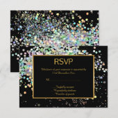 ELEGANT ZWART GOUD PASTEL HOLOGRAFISCH AANGEPASTE  RSVP KAARTJE (Voorkant / Achterkant)