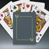 Elegant Zwart Goud Pinstripe Monogrammestempel Pokerkaarten