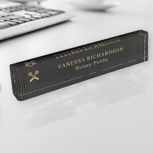 Elegant Zwart & Goud Professionele Pen Logo Notari Naambordje