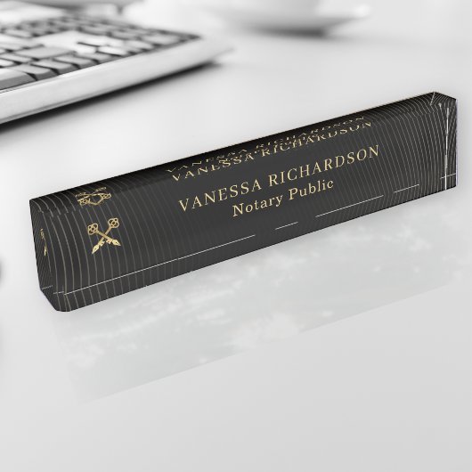 Elegant Zwart & Goud Professionele Pen Logo Notari Naambordje