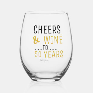 Elegant Zwart & Goud Proost & Wijn 50ste verjaarda Wijnglas Zonder Voet