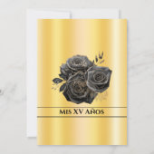 Elegant Zwart & Goud Quinceañera Bloemen Uitnodigi Kaart (Achterkant)