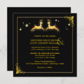 Elegant zwart goud rendier winter bruiloft kaart (Voorkant / Achterkant)