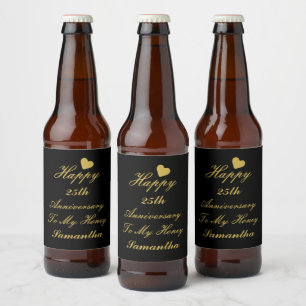 Elegant Zwart Goud Script 25e Happy Jubileum Bier Etiket