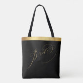 Elegant Zwart Goud Script Bruid Bruiloft Canvas ta Draagtas (Achterkant)
