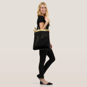 Elegant Zwart Goud Script Bruid Bruiloft Canvas ta Draagtas (Op model)