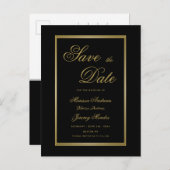 Elegant Zwart Goud Script Bruiloft Save the Date Aankondigingskaart (Voorkant / Achterkant)