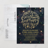 Elegant Zwart Goud Script Kerstmis Nieuwjaar Party Briefkaart (Voorkant / Achterkant)