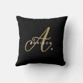 Elegant zwart goud script monogram kussen (Achterkant)