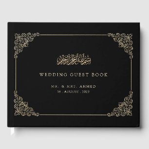 Elegant Zwart Goud Script Moslim Bruiloft Gastenboek