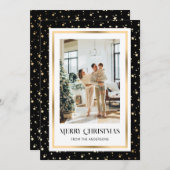 Elegant Zwart Goud Sterrenfoto Vrolijk Kerstfeest Feestdagenkaart (Voorkant / Achterkant)