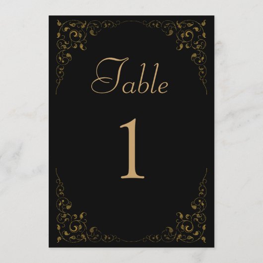 Elegant Zwart Goud Trouwtafel Nummer Kaart (Achterkant)