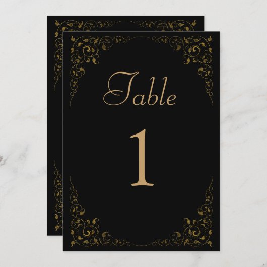 Elegant  Zwart Goud Trouwtafel Nummer Kaart (Voorkant / Achterkant)
