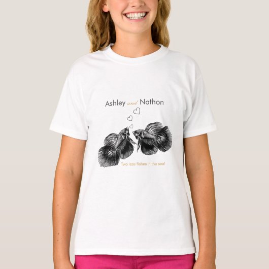 Elegant Zwart Goud Waterverf Vis Bruiloft T-shirt (Voorkant)