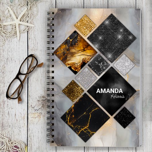 Elegant zwart goud zilver geometrisch schetsboek notitieboek