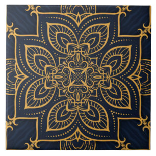 elegant zwart goudblauw patroon keramische tegels tegeltje