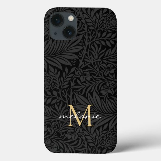 Elegant zwart gouden bloemenscript monogram Case-Mate iPhone case (Achterkant)