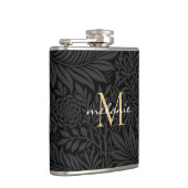 Elegant zwart gouden bloemenscript monogram heupfles (Rechts)
