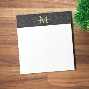 Elegant zwart gouden bloemenscript monogram notitieblok