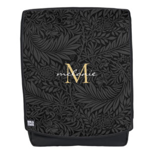 Elegant zwart gouden bloemenscript monogram rugtassen