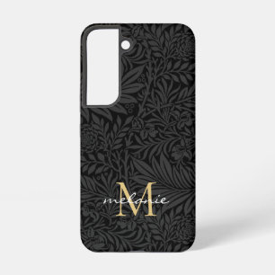 Elegant zwart gouden bloemenscript monogram samsung galaxy hoesje