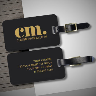 Elegant Zwart Gouden Krachtig Monogram Bagagelabel