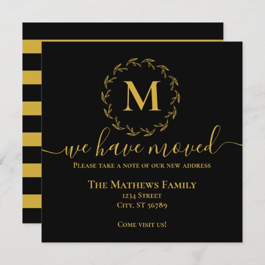 Elegant zwart gouden krans Monogram We hebben verp Aankondiging (Voorkant / Achterkant)