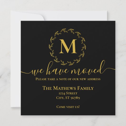 Elegant zwart gouden krans Monogram We hebben verp Aankondiging (Voorkant)