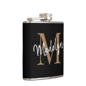Elegant Zwart Gouden Monogram Stijlvol Schrift Naa Heupfles (Rechts)