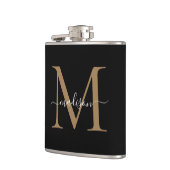Elegant Zwart Gouden Monogram Stijlvolle Script Na Heupfles (Links)