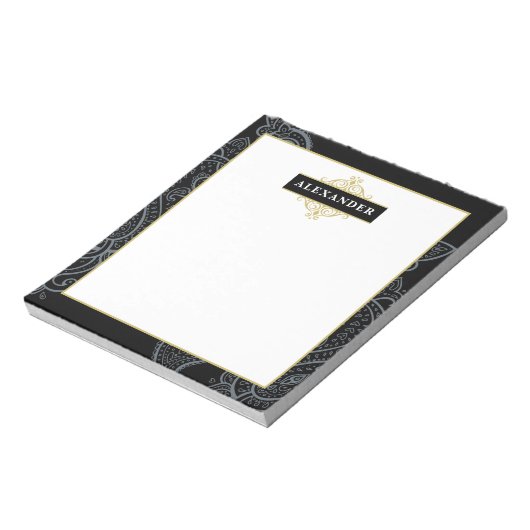 Elegant zwart gouden Paisley Monogram Notitieblok (Gedraaid)