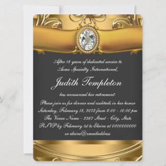 Elegant zwart-gouden pensioneringsfeest voor vrouw kaart