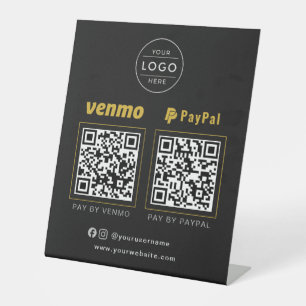 Elegant zwart gouden QR-code luxe bedrijfsschild Reclamebord Met Voetstuk